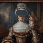 Historisches Gemälde einer Dame mit VR-Brille